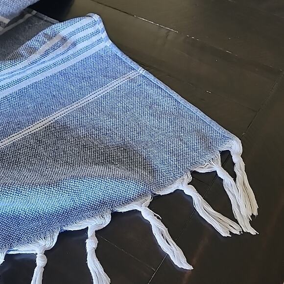 TURKISH Cotton Oversized Throw Beach Blanket Extra Large 61" by 82" Denim Blue - Picture 5 of 5